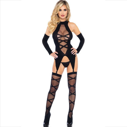Leg avenue - set 3 pezzi body + calze + maniche