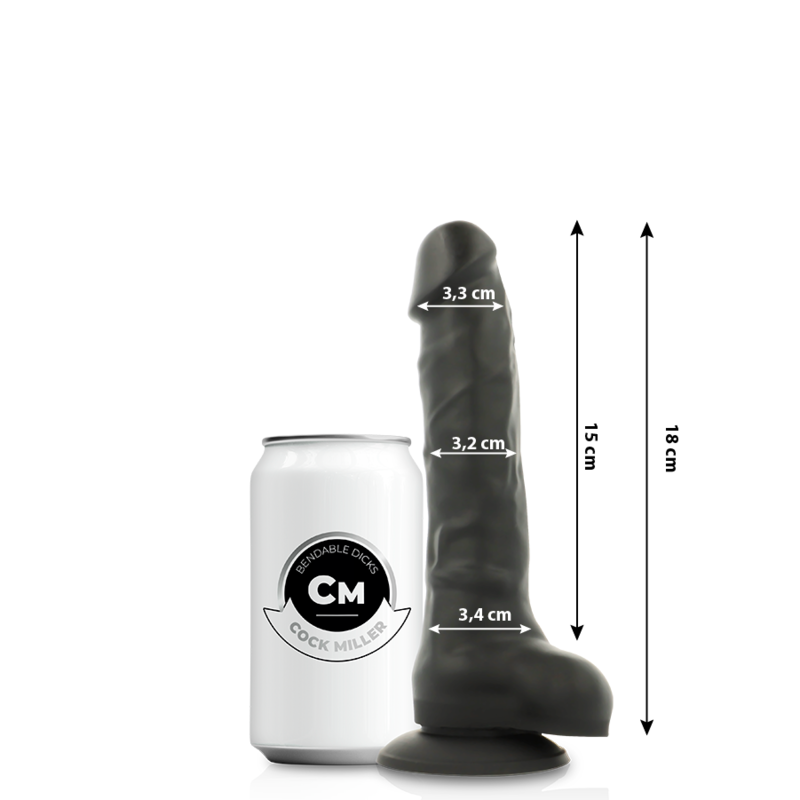 Bite miller - gode en silicone à densité articulée noir 18 cm