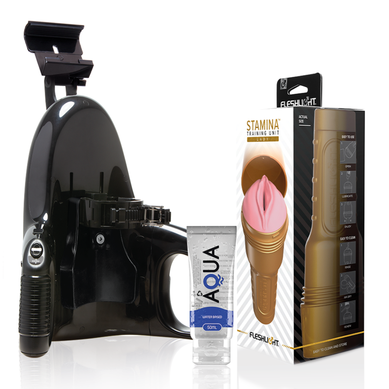 Fleshlight - unit di allenamento pink lady stamina + lancio universale + lubrificante aqua qualità 50 ml