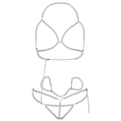 Leg avenue - set polsini reggiseno e perizoma con perle
