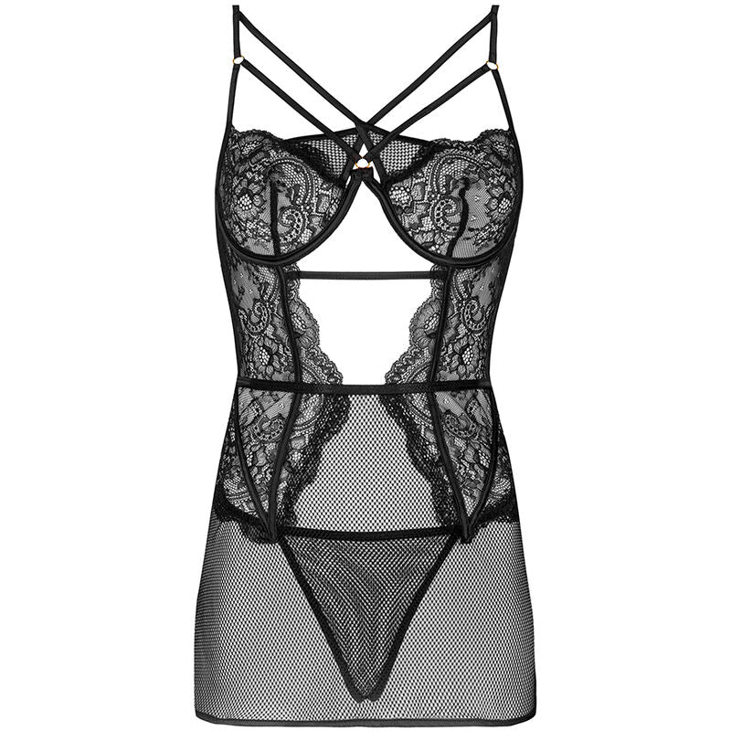 Livco corsetti fashion - baririn lc 90633 camicia + panty nero l/xl