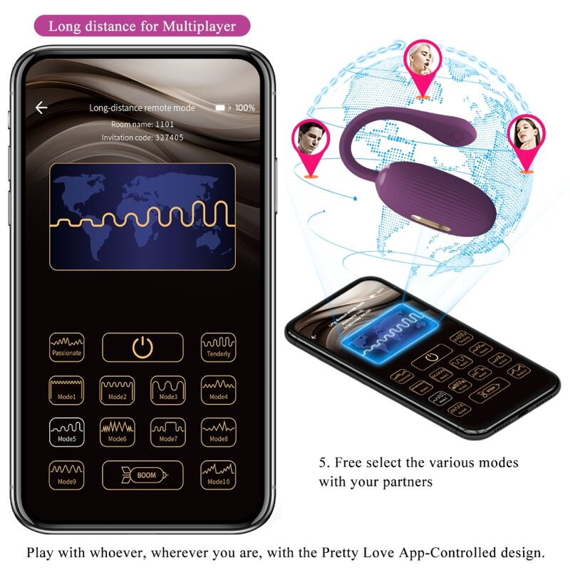 Ovetto vibrante Pretty love Doreen con app viola