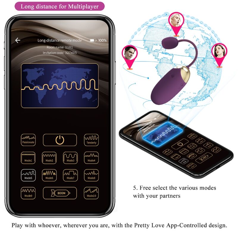 Ovetto vibrante Pretty Love Abner con app viola