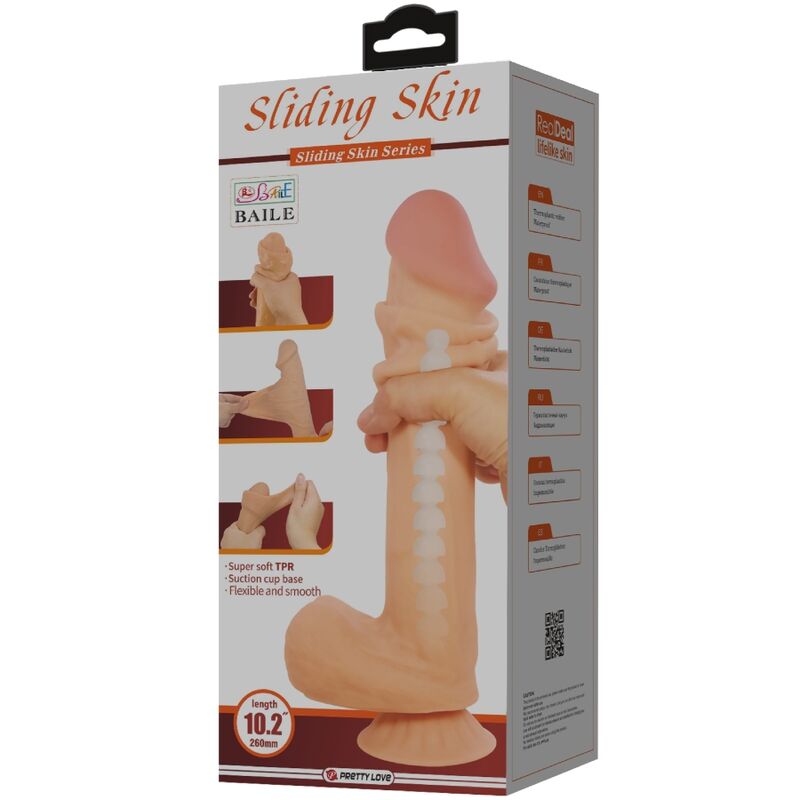 Pretty love - dildo realistico sliding skin series con ventosa scorrevole della pelle flesh 26 cm