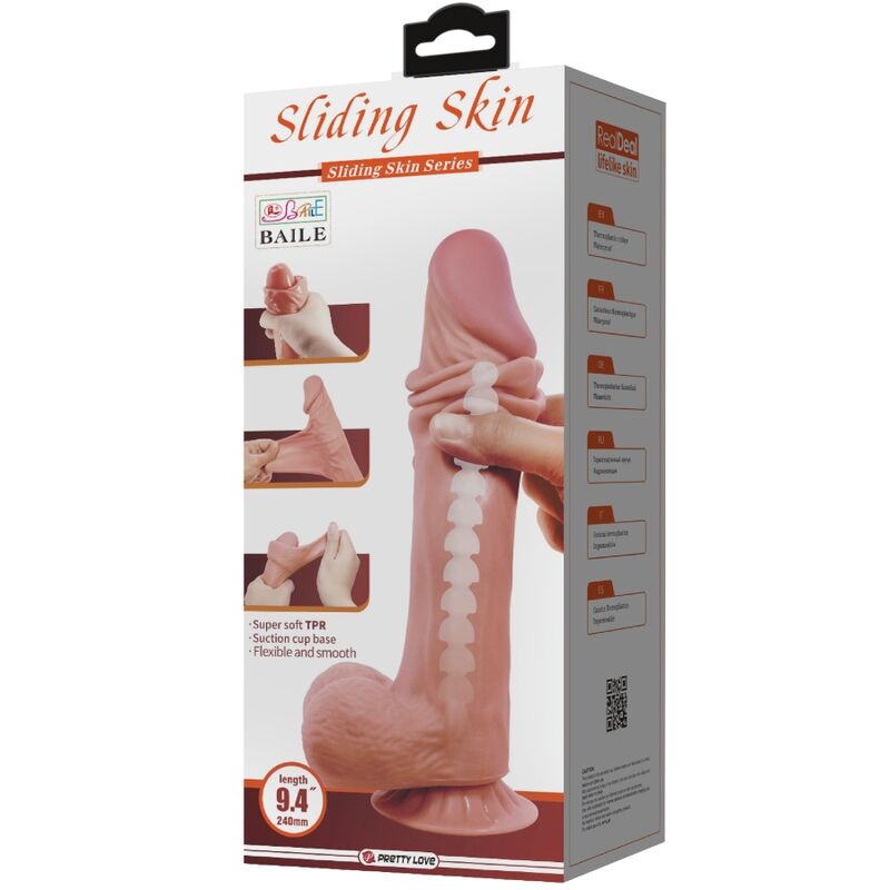 Pretty love - dildo realistico sliding skin series con ventosa scorrevole della pelle marrone 24 cm