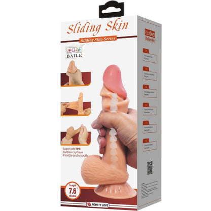 Pretty love - dildo realistico sliding skin series con ventosa scorrevole della pelle 19,4 cm