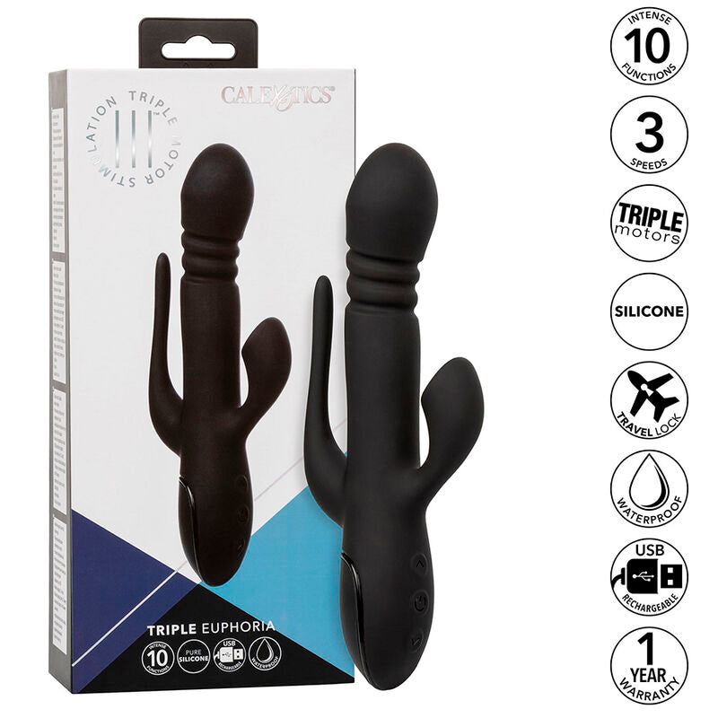Sucette de clitoris + vibrateur Rabbit Calexotics Triple Euphoria Noir