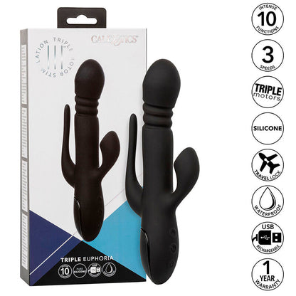 Sucette de clitoris + vibrateur Rabbit Calexotics Triple Euphoria Noir