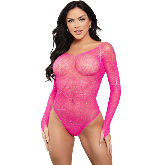 Leg Avenue - body à manches longues fuchsia orné de strass