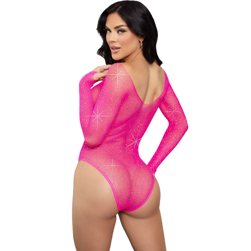 Leg avenue - body manica lunga cristallizzato fucsia