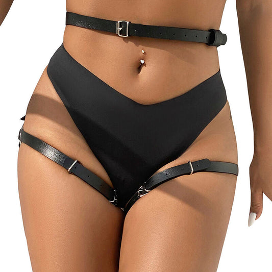 Subblime - pettorina in vita e gambe in pelle nera taglia unica