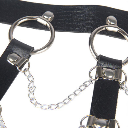 SUBBLIME - PETTORALE CATENE IN PELLE NERA TAGLIA UNICA