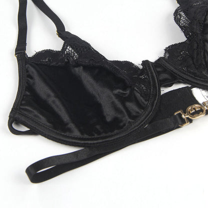 Subblime - ensemble 3 pièces soutien-gorge + string + soutien-gorge en dentelle noir s/m