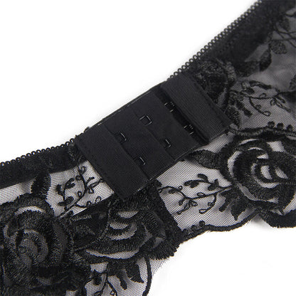 Subblime - set 3 pezzi reggiseno + perizoma + giarrettiera stampa floreale nero l/xl