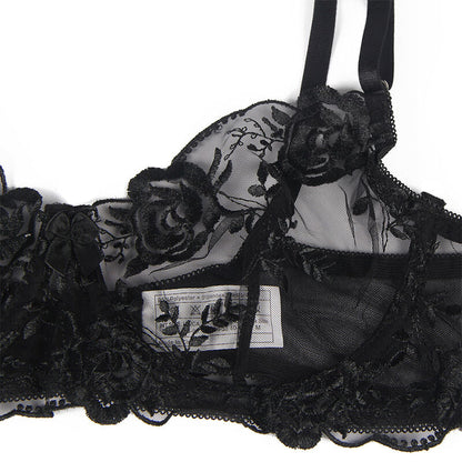 Subblime - set 3 pezzi reggiseno + perizoma + giarrettiera stampa floreale nero l/xl