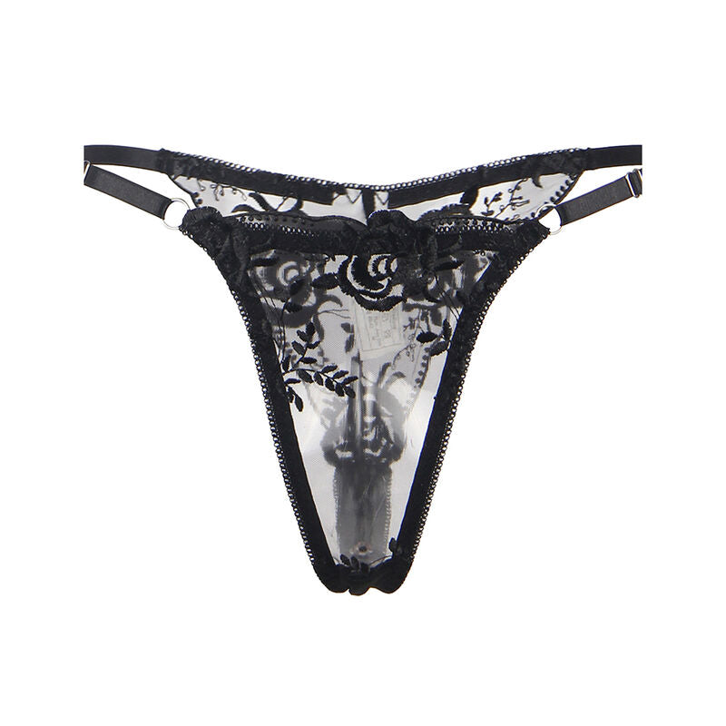 Subblime - set 3 pezzi reggiseno + perizoma + giarrettiera stampa floreale nero l/xl
