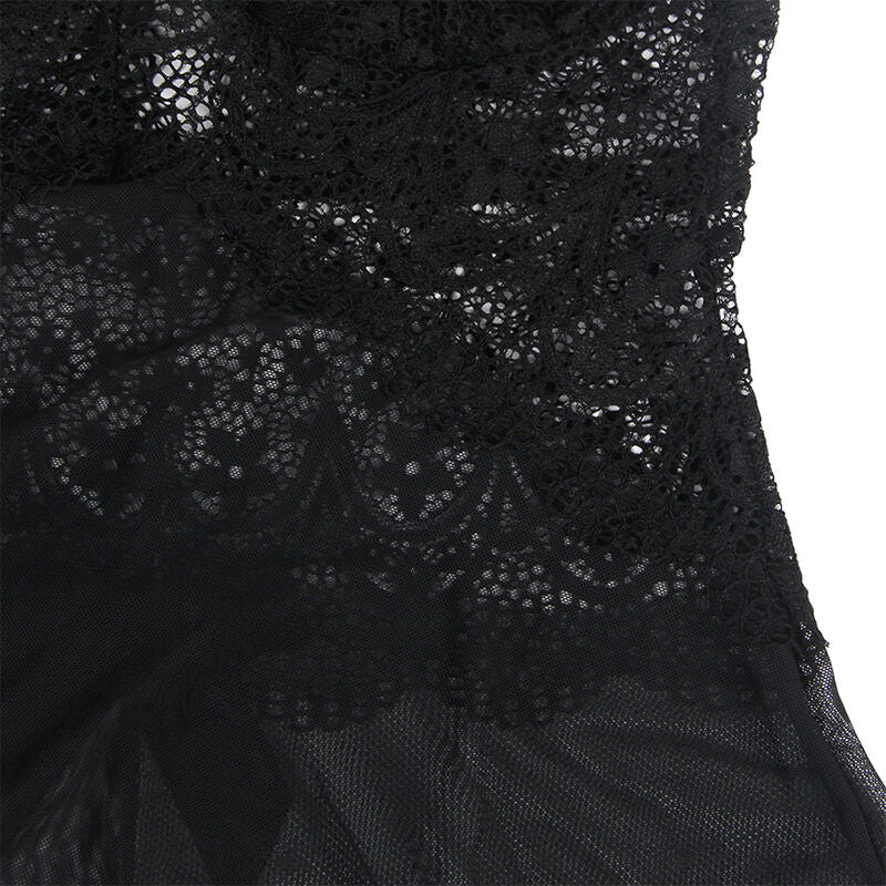 Subblime - babydoll tulle con dettagli pizzo e fiori nero s/m