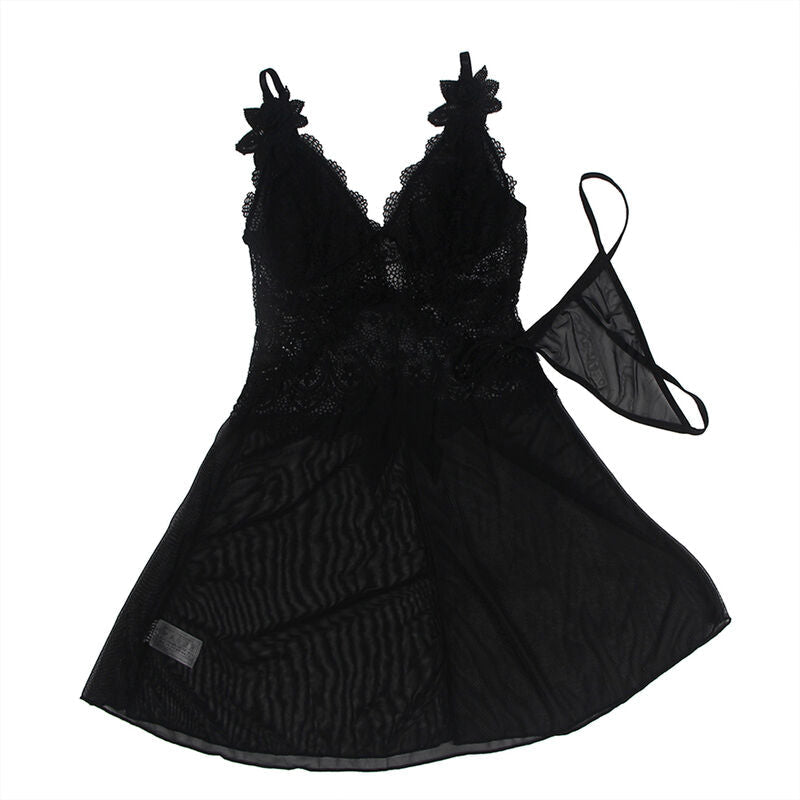 Subblime - babydoll en tulle avec détails dentelle et fleurs noir l/xl