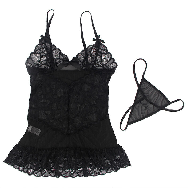 Subblime - baby doll con spalline regolabili e pizzo trasparente stampa floreale nero s/m