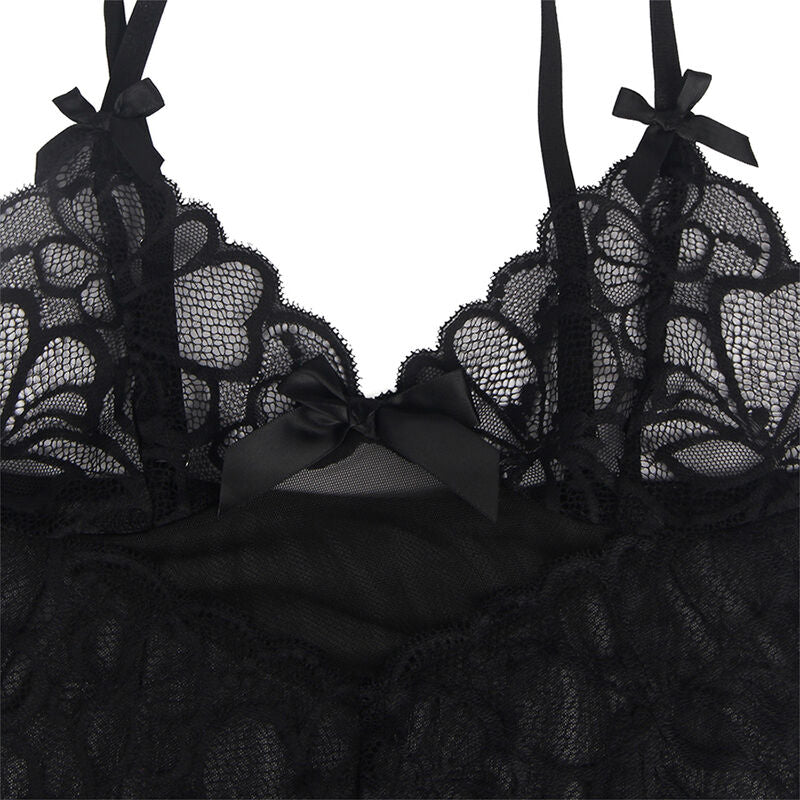 Subblime - baby doll con spalline regolabili e pizzo trasparente stampa floreale nero s/m