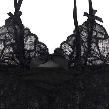 Subblime - baby doll con spalline regolabili e pizzo trasparente stampa floreale nero s/m