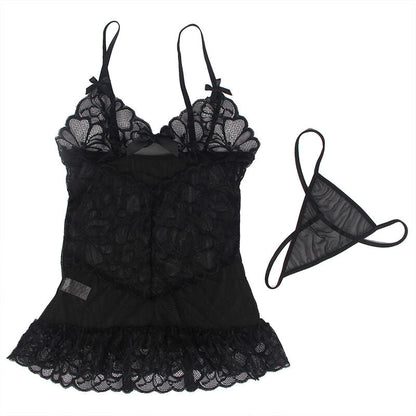 Subblime - baby doll con spalline regolabili e pizzo trasparente stampa floreale nero l/xl