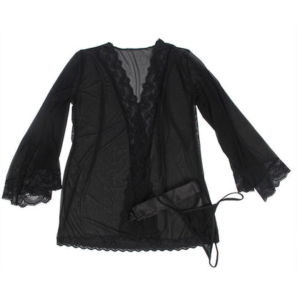 Subblime - vestaglia in tessuto trasparente con dettagli in pizzo nero s/m