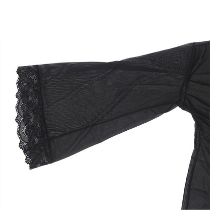 Subblime - vestaglia in tessuto trasparente con dettagli in pizzo nero s/m