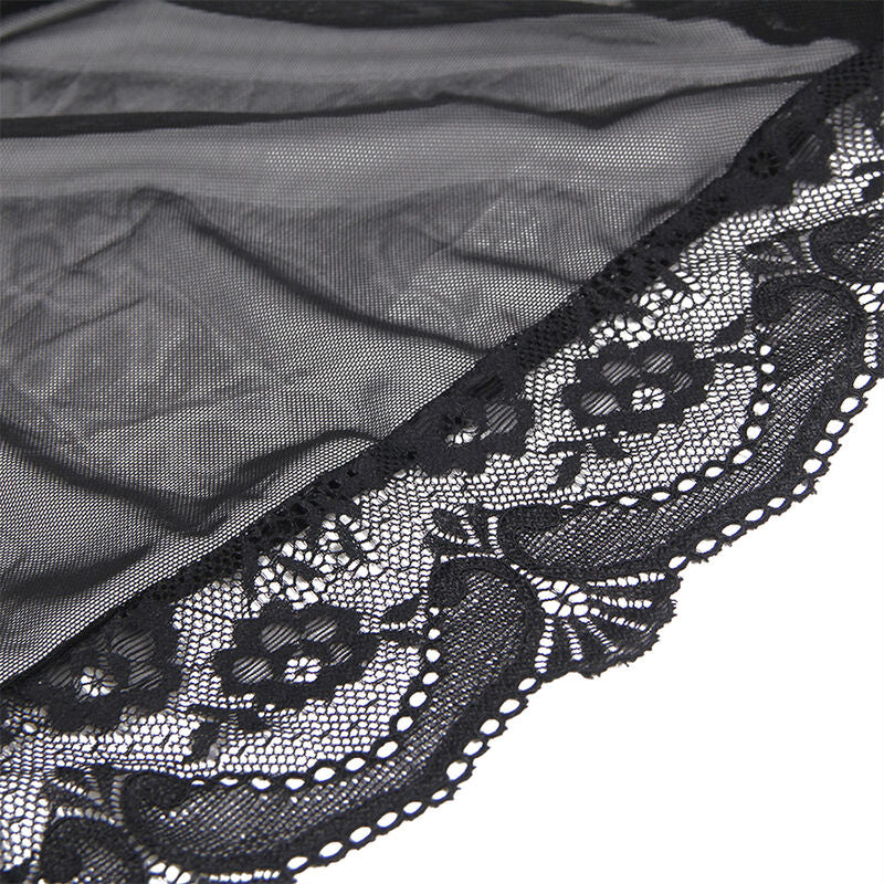 Subblime - vestaglia in tessuto trasparente con dettagli in pizzo nero s/m