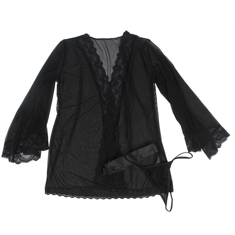 Subblime - vestaglia in tessuto trasparente con dettagli in pizzo nero l/xl