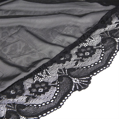 Subblime - vestaglia in tessuto trasparente con dettagli in pizzo nero l/xl
