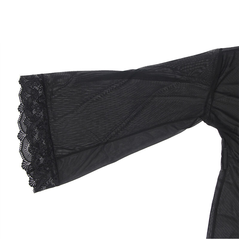 Subblime - vestaglia in tessuto trasparente con dettagli in pizzo nero l/xl