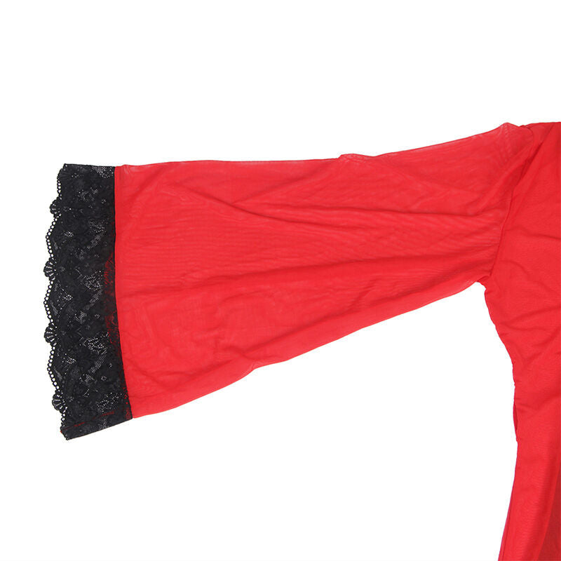 Subblime - vestaglia in tessuto trasparente con dettagli in pizzo rosso s/m