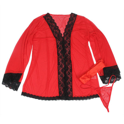 Subblime - vestaglia in tessuto trasparente con dettagli in pizzo rosso l/xl
