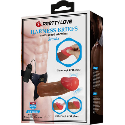 Pretty love - starks imbragatura slip dildo vibrazione multi-speed 17,5 cm marrone chiaro