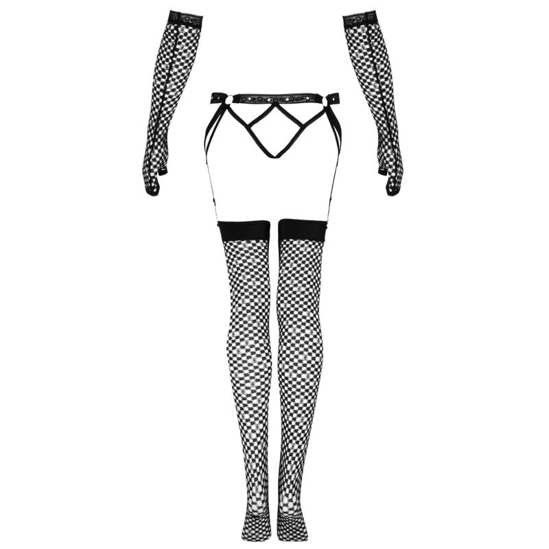 Livco corsetti fashion - set nemalia giarrettiera + calze + guanti nero