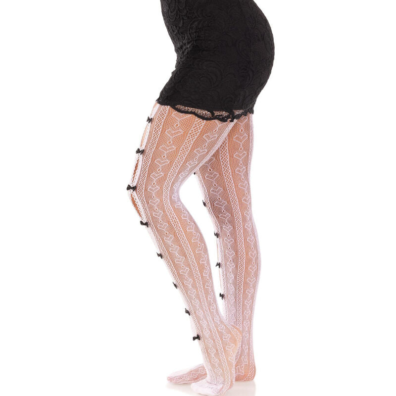 Leg avenue - calze con aperture cuore e fiocchi bianchi