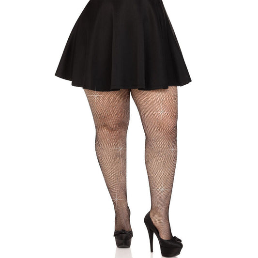Leg avenue - calze a rete cristallizzata nere taglie forti
