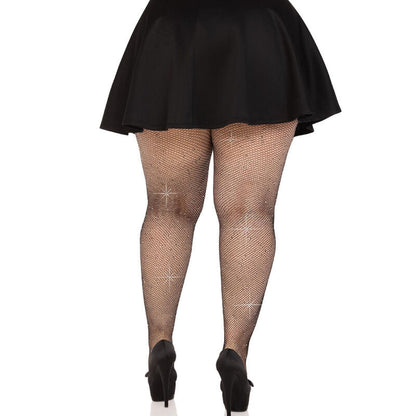 Leg Avenue - bas résille cristallisés noirs grandes tailles