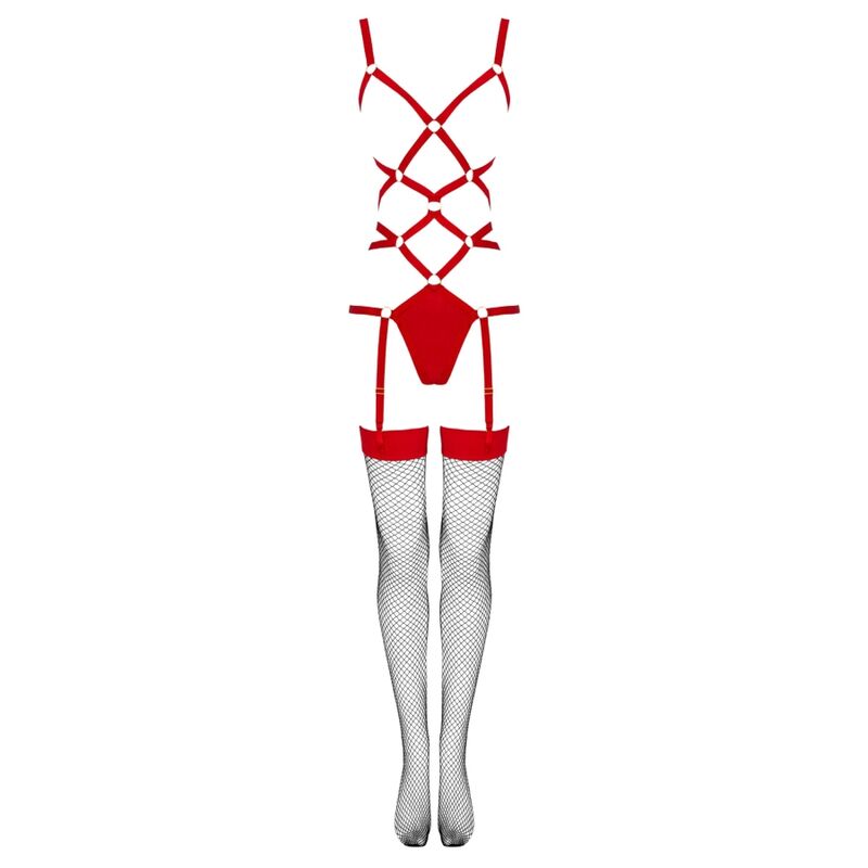 Livco corsetti fashion - thiara lc 20213 set body + calze rosso s/m