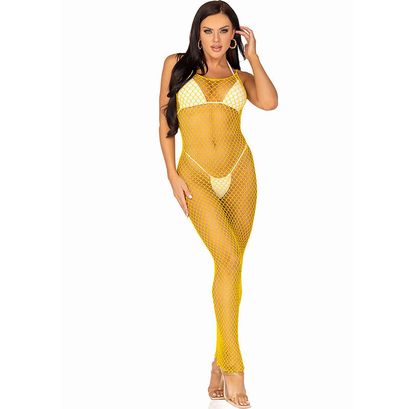 Leg avenue - abito lungo in rete giallo taglia unica