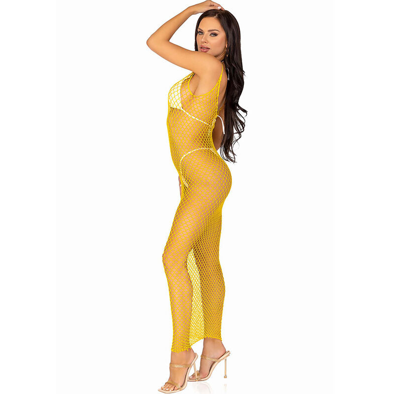 Leg avenue - abito lungo in rete giallo taglia unica