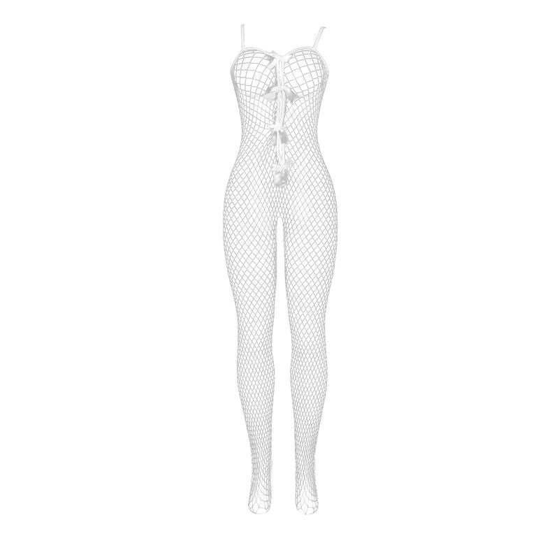 Subblime - 951740 bodystocking bianco a rete senza cavallo con fiocchi taglia unica