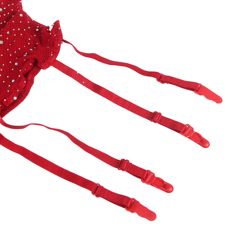 Subblime - 952181 bodystocking a rete con guanti e strass rosso taglia unica