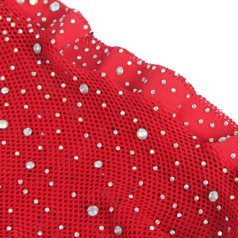 Subblime - 952181 bodystocking a rete con guanti e strass rosso taglia unica