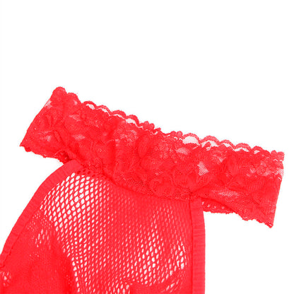 Subblime - 952372 bodystocking a rete e pizzo senza cavallo con collo alto rosso taglia unica