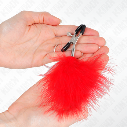 Kink - pinza per capezzoli piuma rosso 7 cm