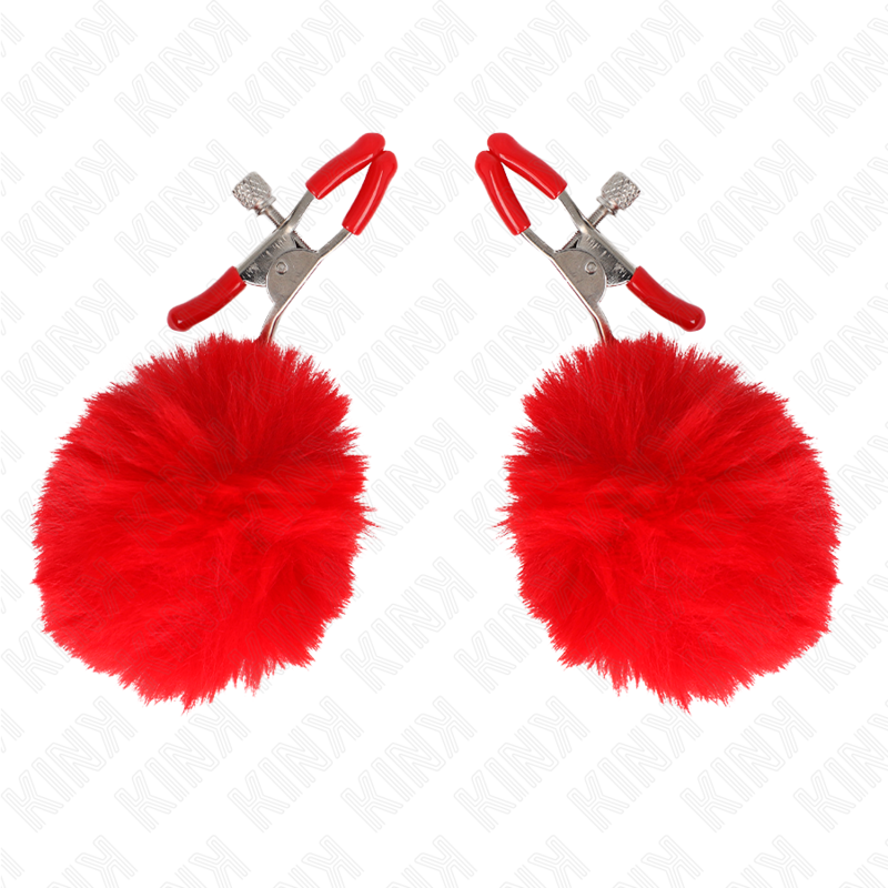 Kink - pince à tétons avec boule en fausse fourrure rouge 6 cm