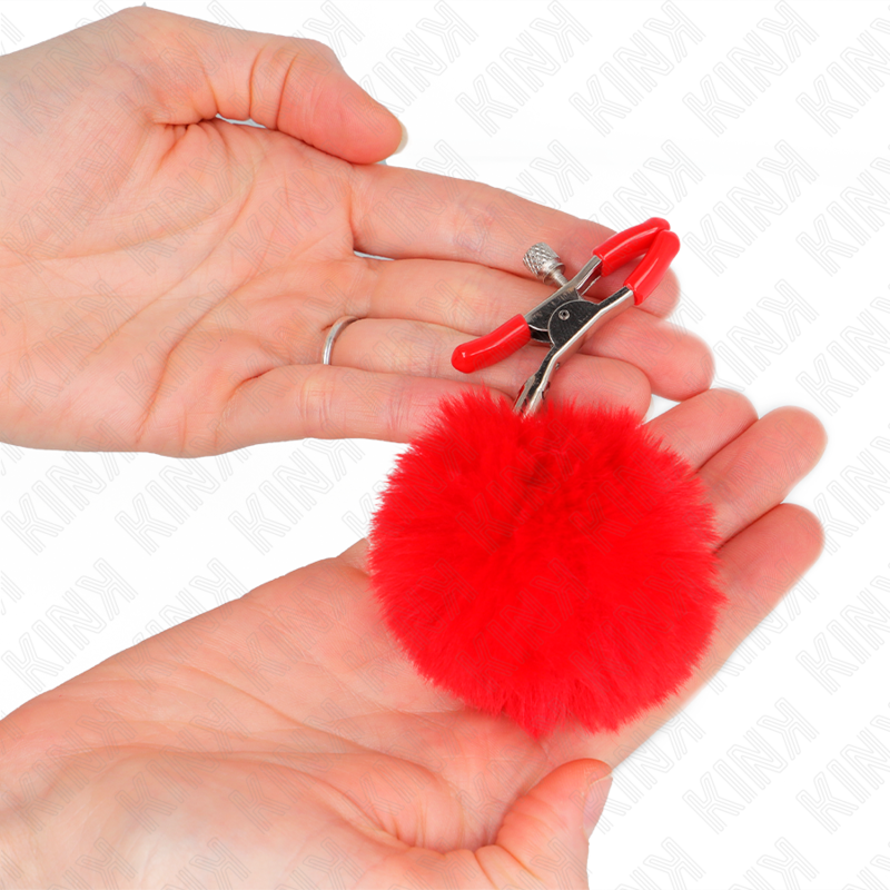 Kink - pince à tétons avec boule en fausse fourrure rouge 6 cm