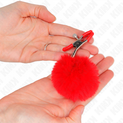 Kink - pince à tétons avec boule en fausse fourrure rouge 6 cm